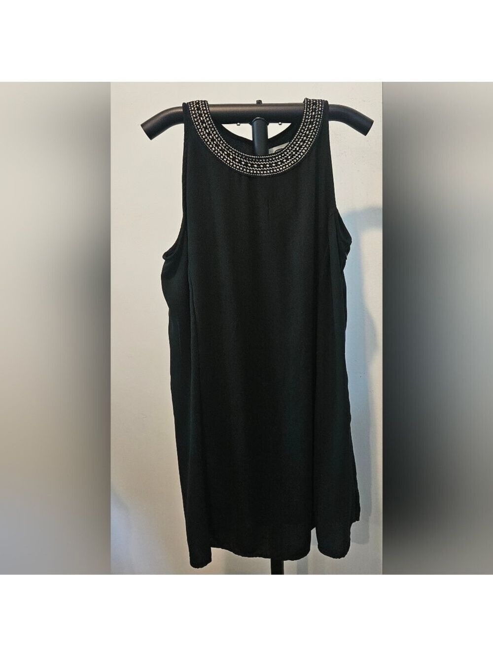 Old Navy Women's High-Neck Sleeveless Swing Dress, Black, Gold Embroidered, L